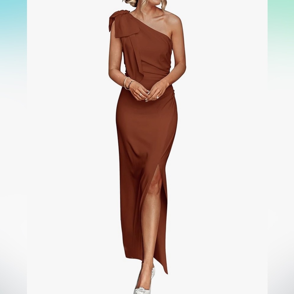 Chic One-Shoulder Dress in Rich Coffee Brown - Like New - Size L